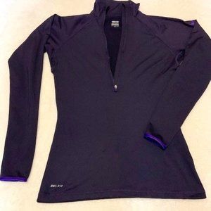 Nike Pro 1/4 Zip Wmns Dark Purple DriFit Mock Neck Stretch Long Sleeve M